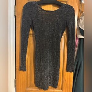 a'gaci Black Sparkle Patterned Long Sleeve Dress